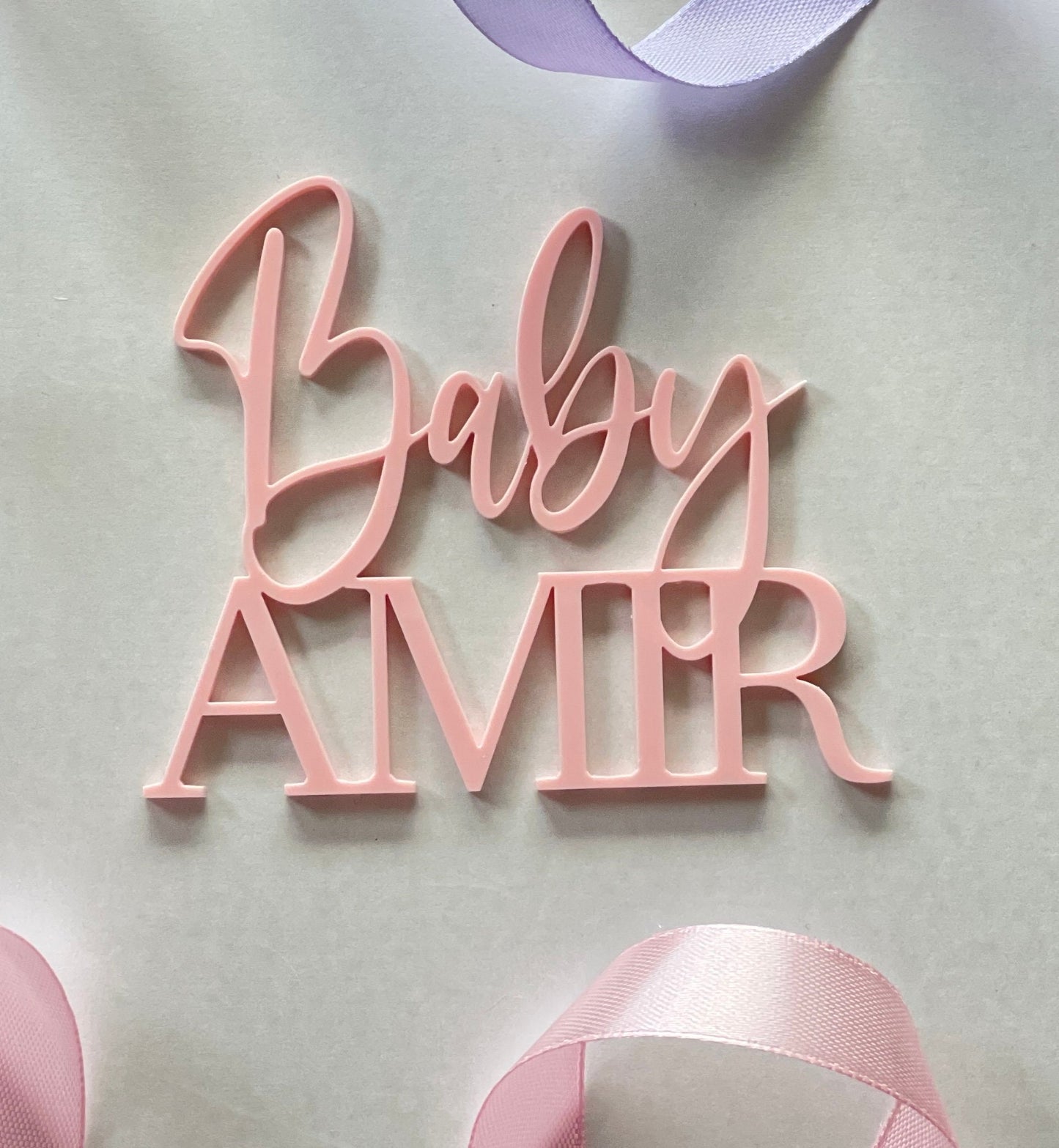 Baby Name cake charm. Acrylic.