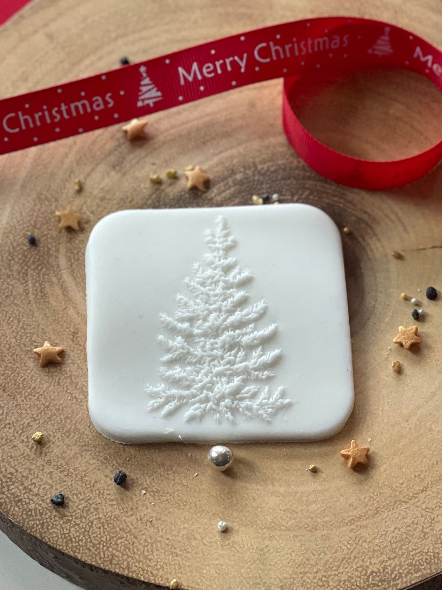 Christmas tree debosser. Traditional detailed Christmas tree.