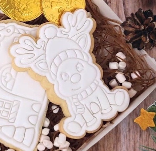 Christmas reindeer stamp and cutter. Paint your own cookies.
