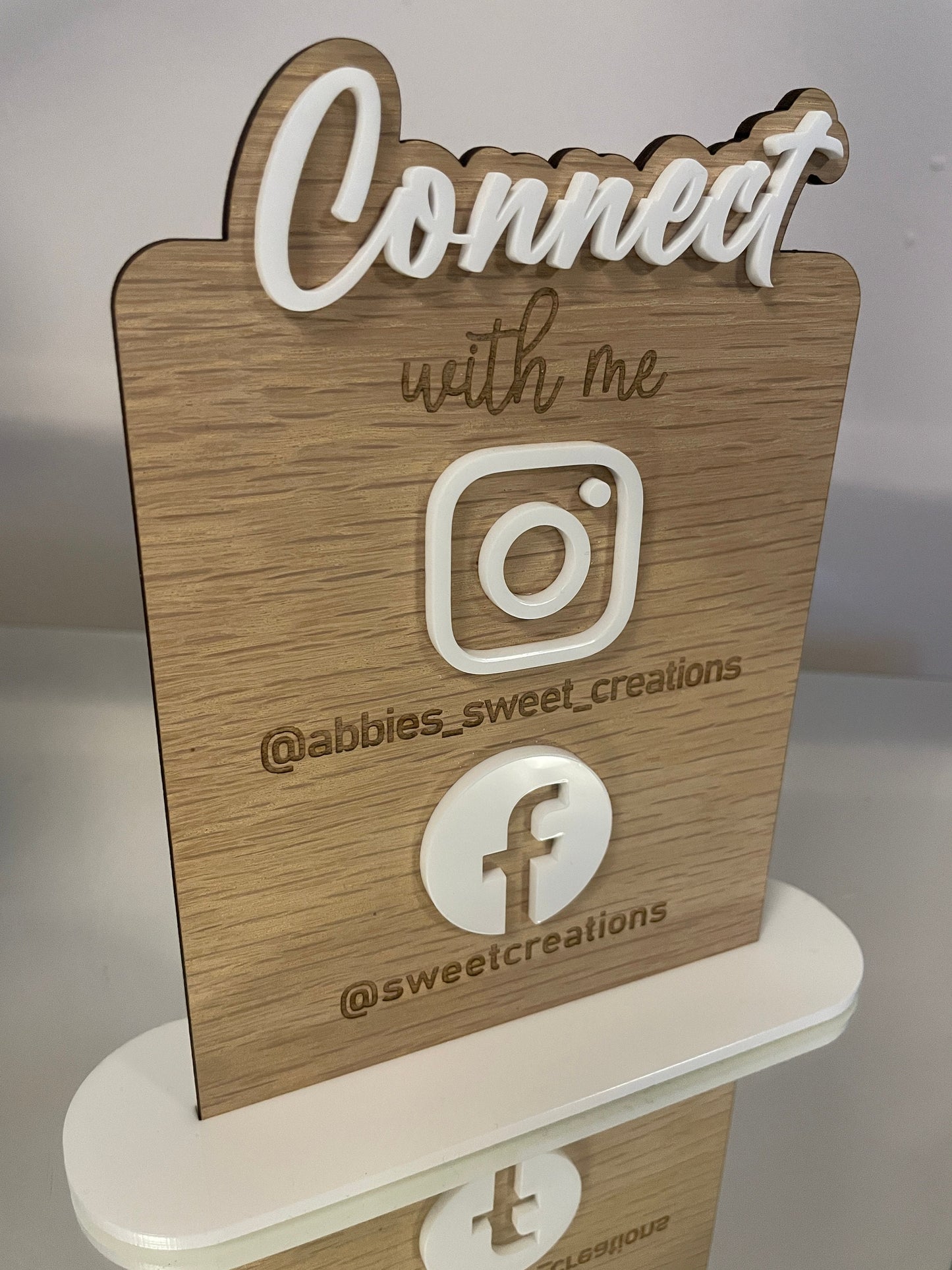 Personalised Social media sign. Wood engraved. Acrylic logos