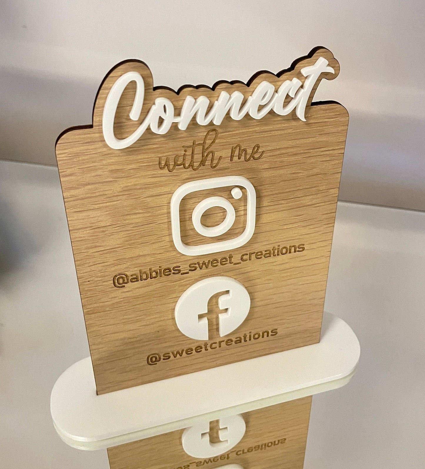 Personalised Social media sign. Wood engraved. Acrylic logos