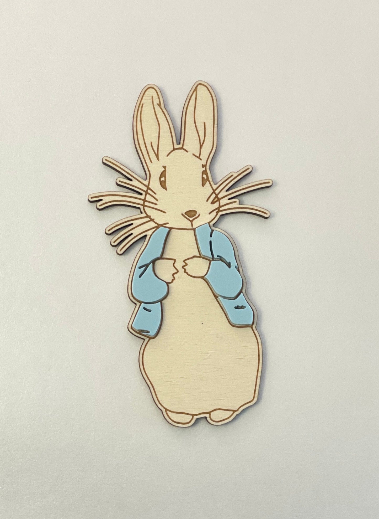 Wooden Rabbit garden theme topper set. Blue or pink.