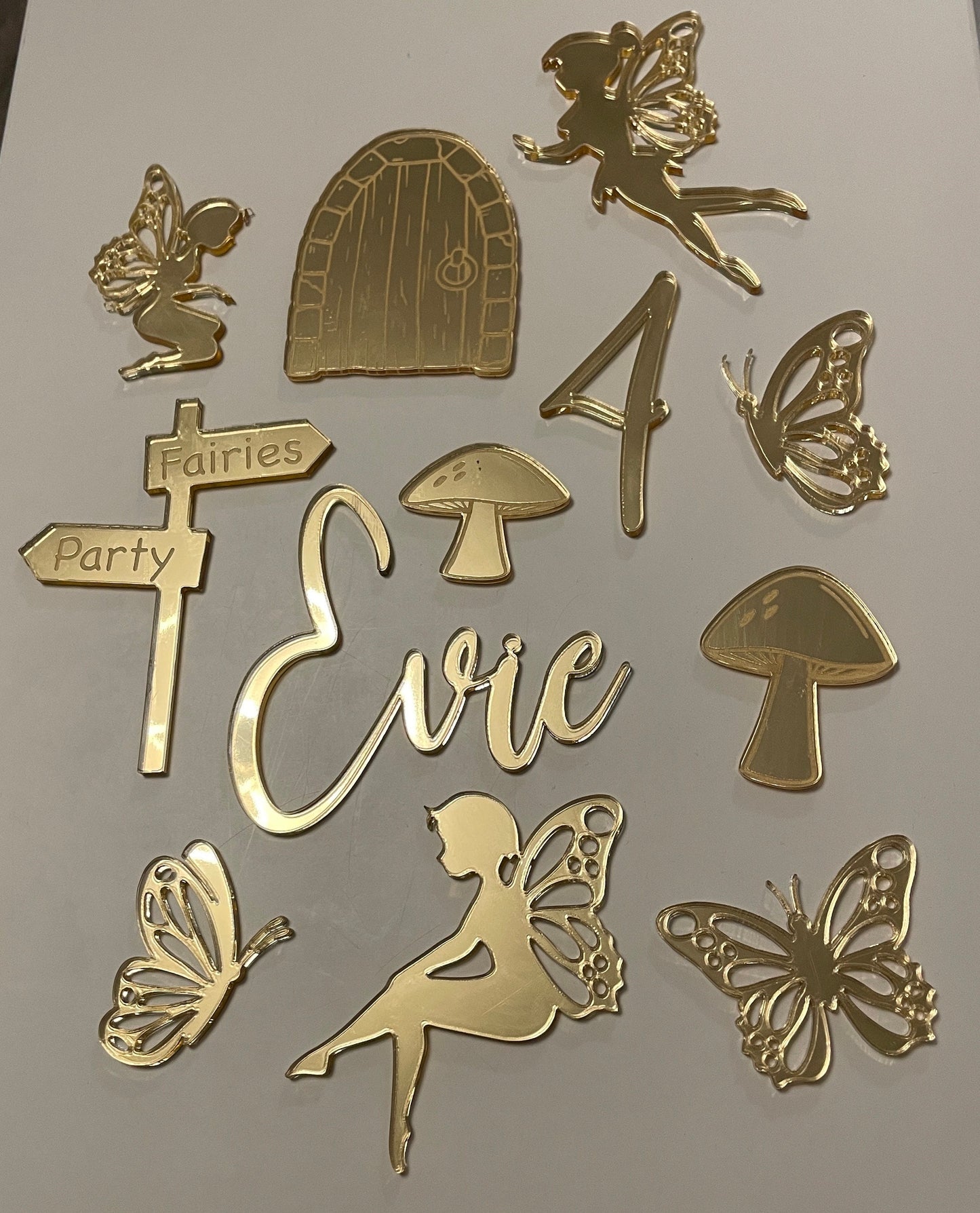 Wooden fairy door and garden set. Butterfly garden topper set. Also available in mirror gold, silver, rose gold. More colours available.