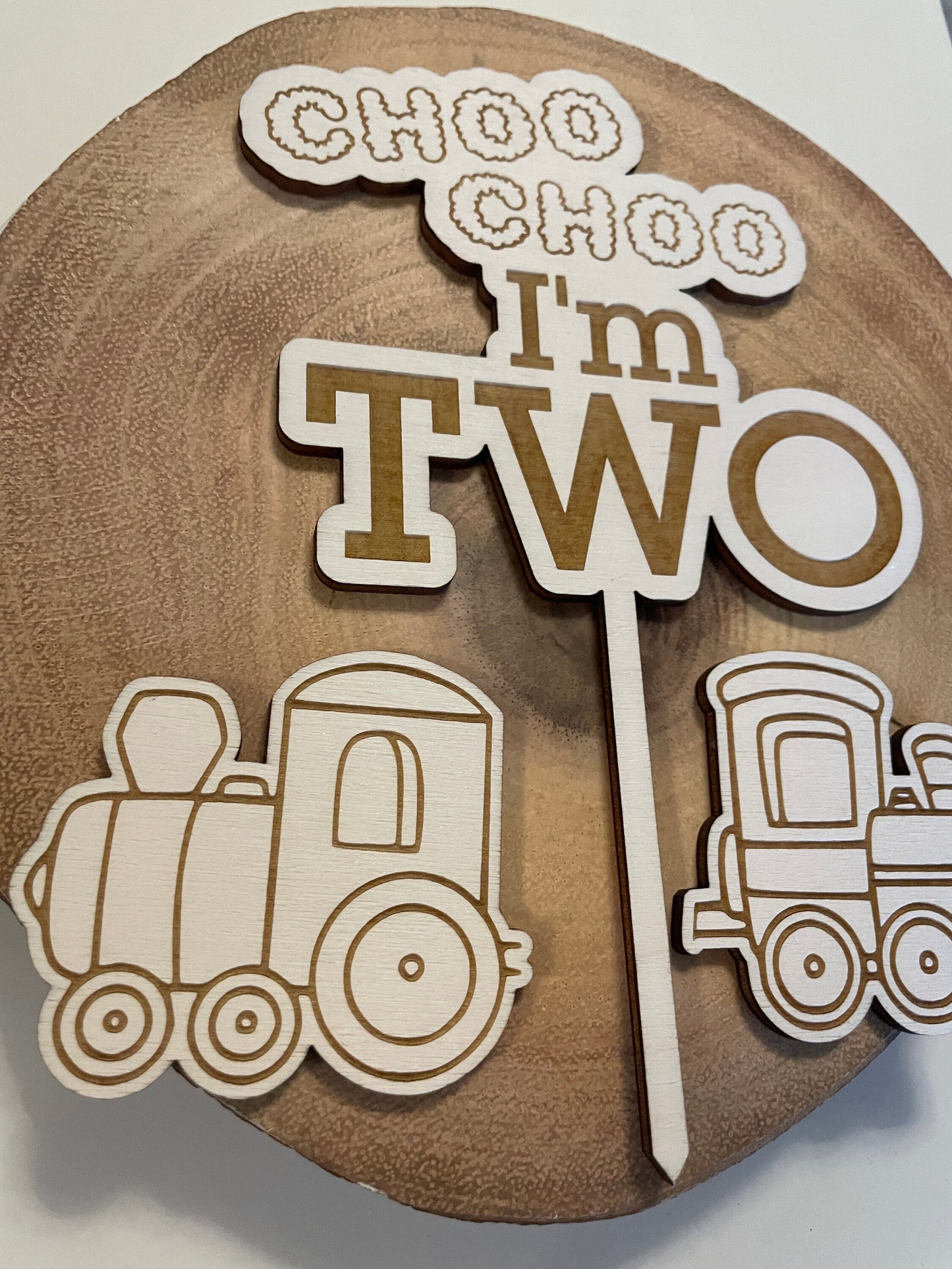 choo choo I’m two wooden cake topper. train topper set