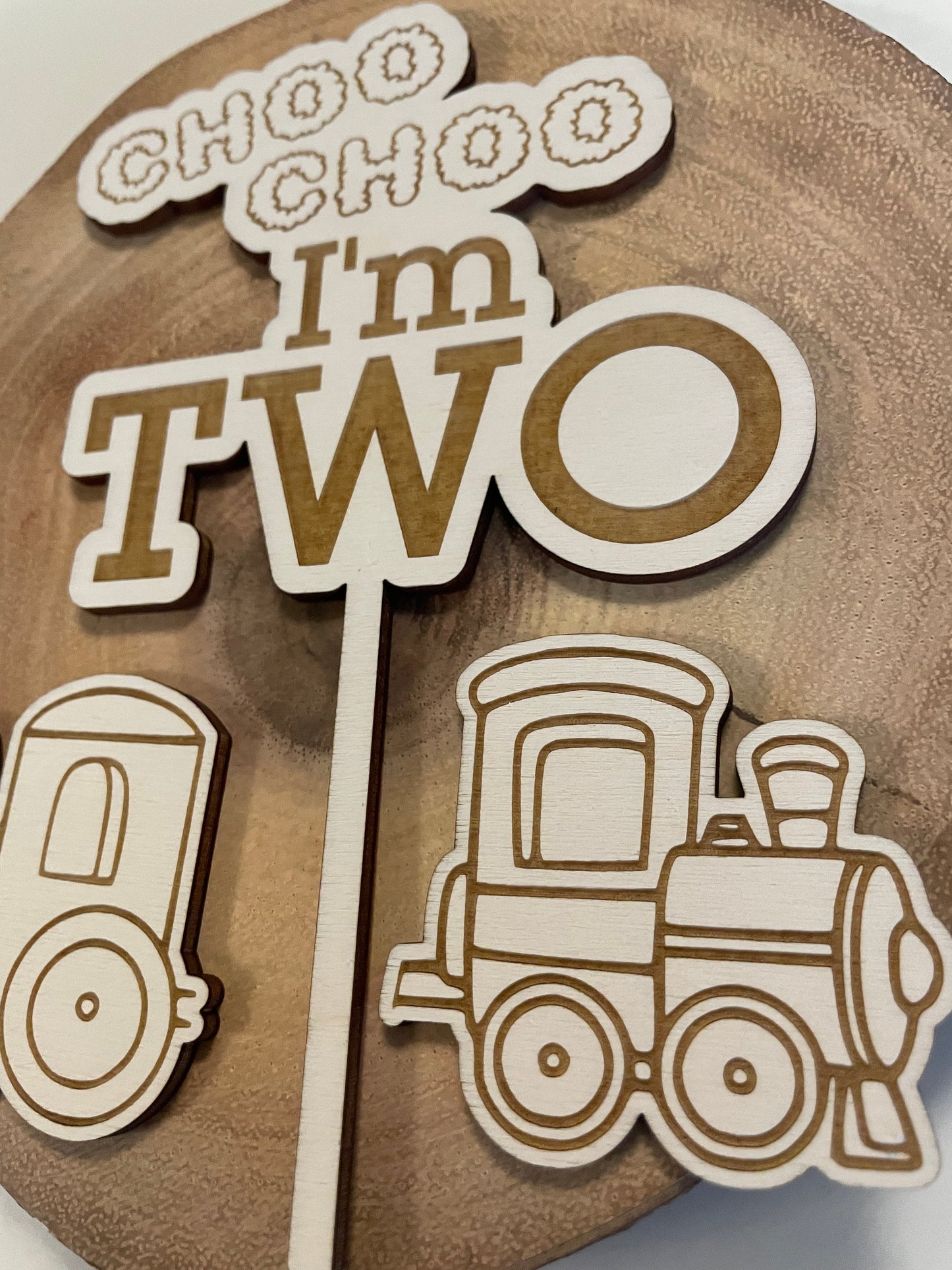 choo choo I’m two wooden cake topper. train topper set