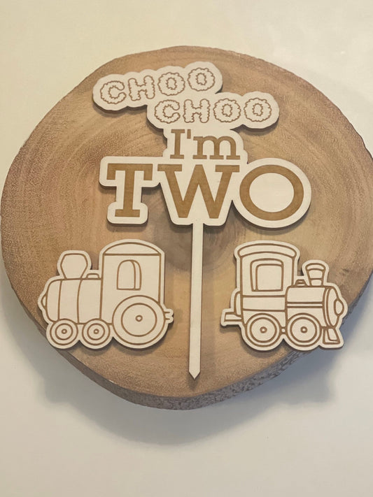 choo choo I’m two wooden cake topper. train topper set