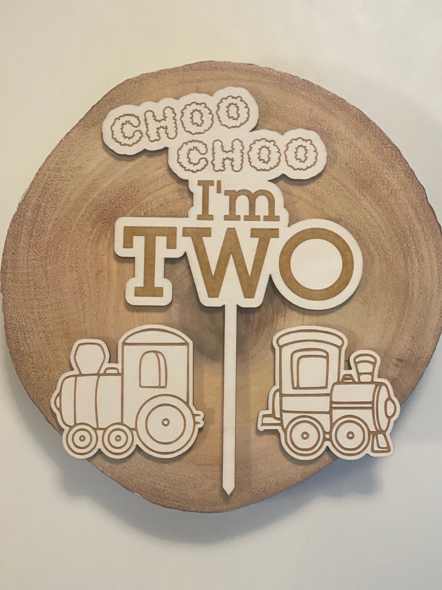 choo choo I’m two wooden cake topper. train topper set