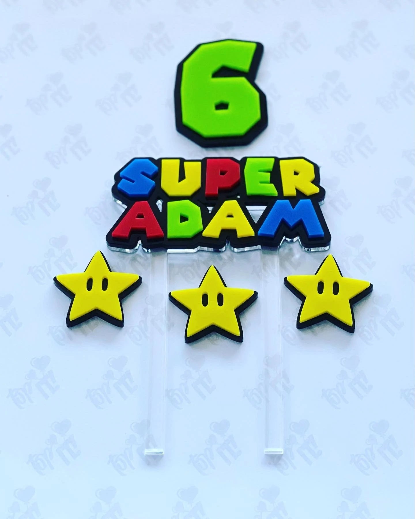 Super Game Theme With Stars And Green Pipes | Acrylic Cake Charm / Topper
