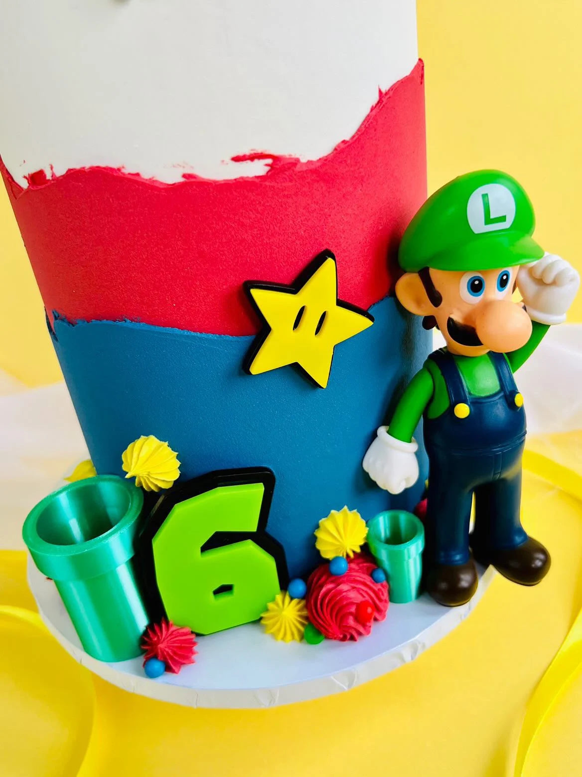 Super Game Theme With Stars And Green Pipes | Acrylic Cake Charm / Topper
