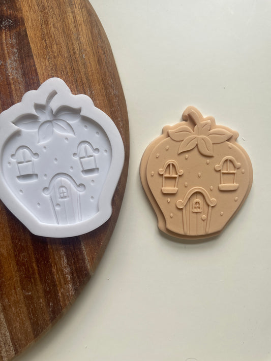 Strawberry cottage house stamp Embosser debosser for fondant 