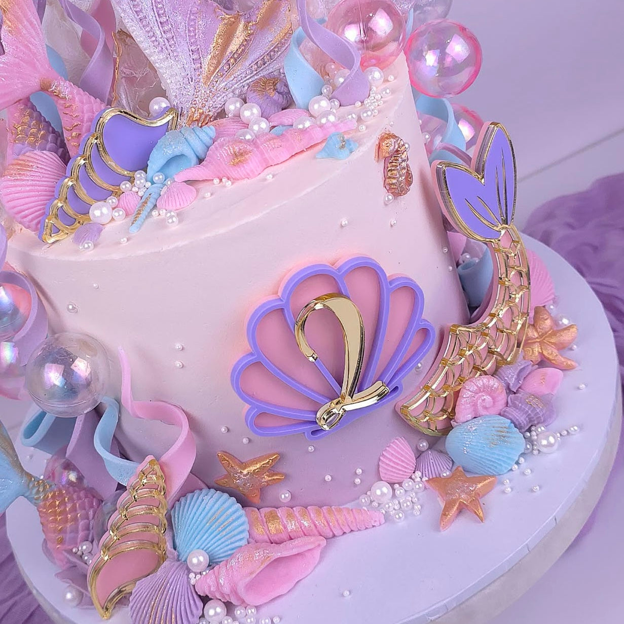 Mermaid Cake Topper Set | Pastel And Gold Acrylic Name And Age Charms
