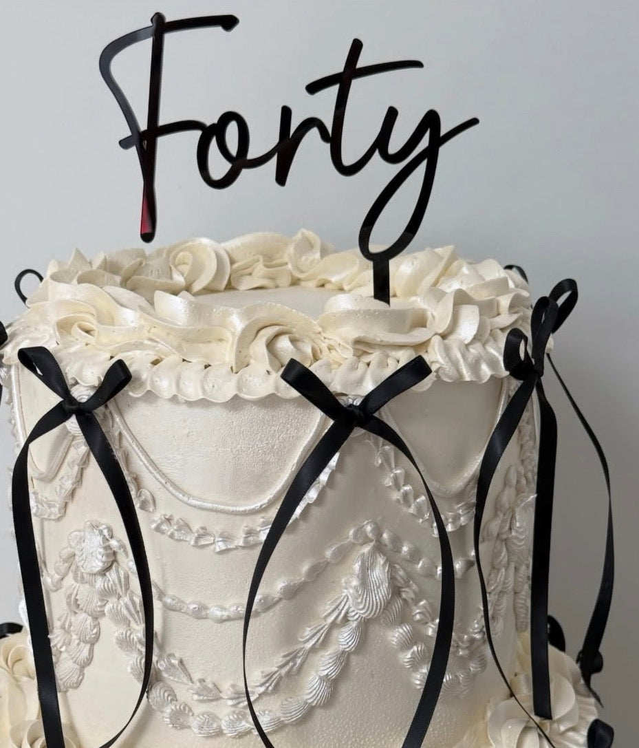 Forty Cake Topper. Black Acrylic