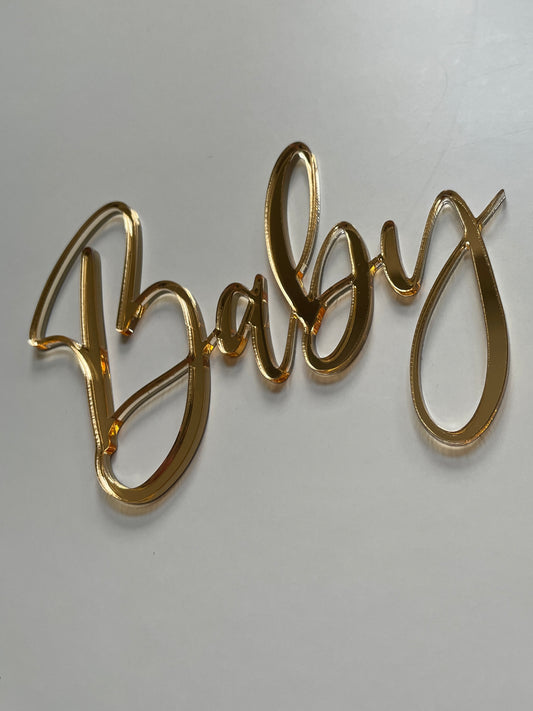 mirrored acrylic baby charm for cakes and sheets cakes. gold or silver 