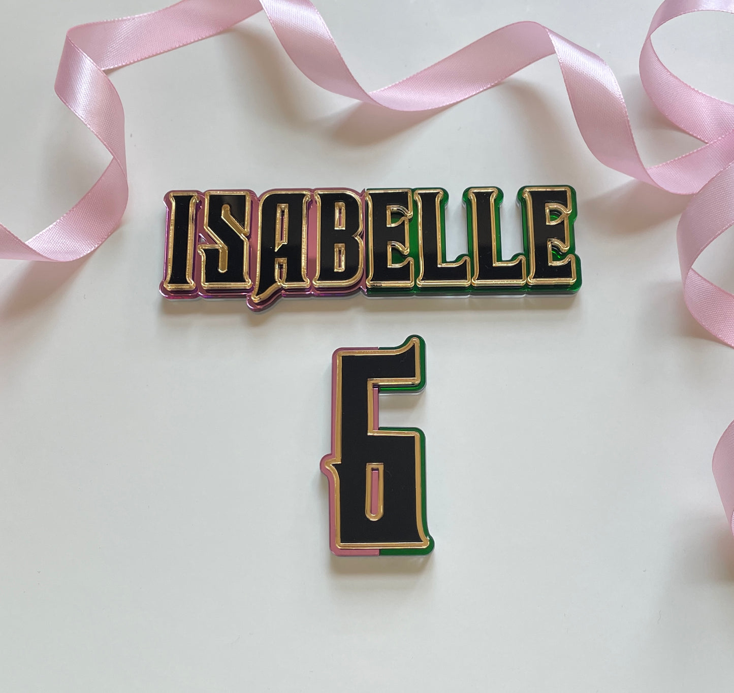 Pink And Green Wicked Theme. Name And Age Cake Charm