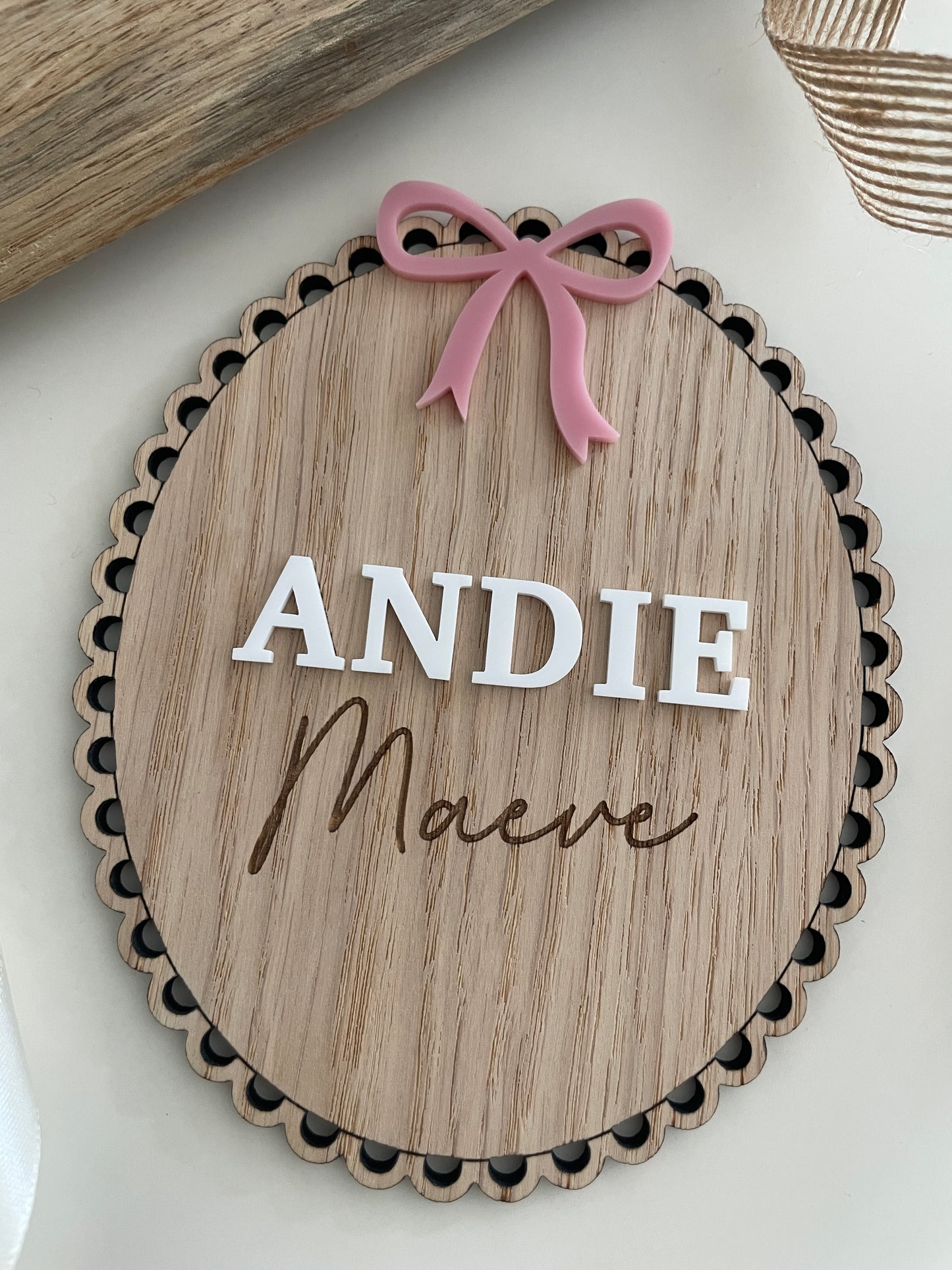 Baby Name Reveal Sign | Personalised Wood And Acrylic Photo Prop