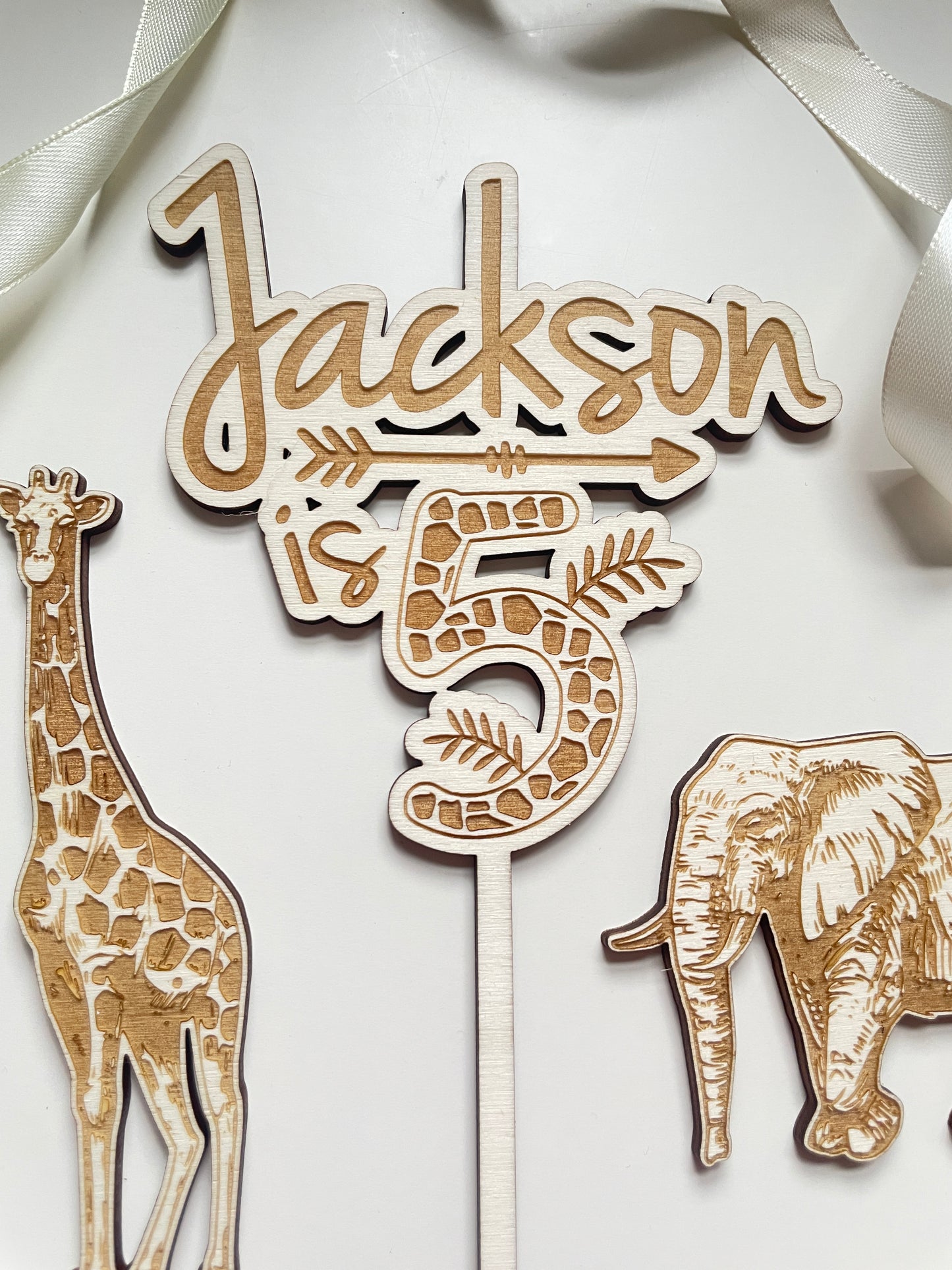 Jungle Safari Themed Birthday Cake Topper | Custom Wood Topper