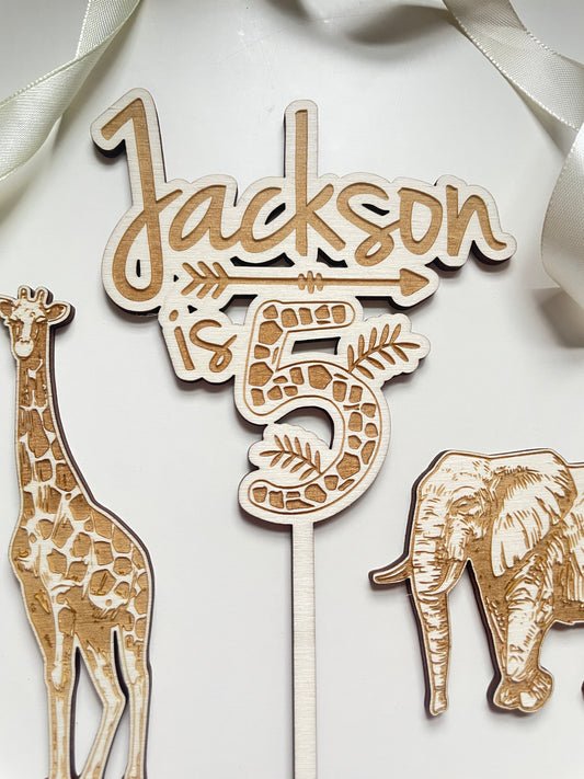 Jungle Safari Themed Birthday Cake Topper | Custom Wood Topper