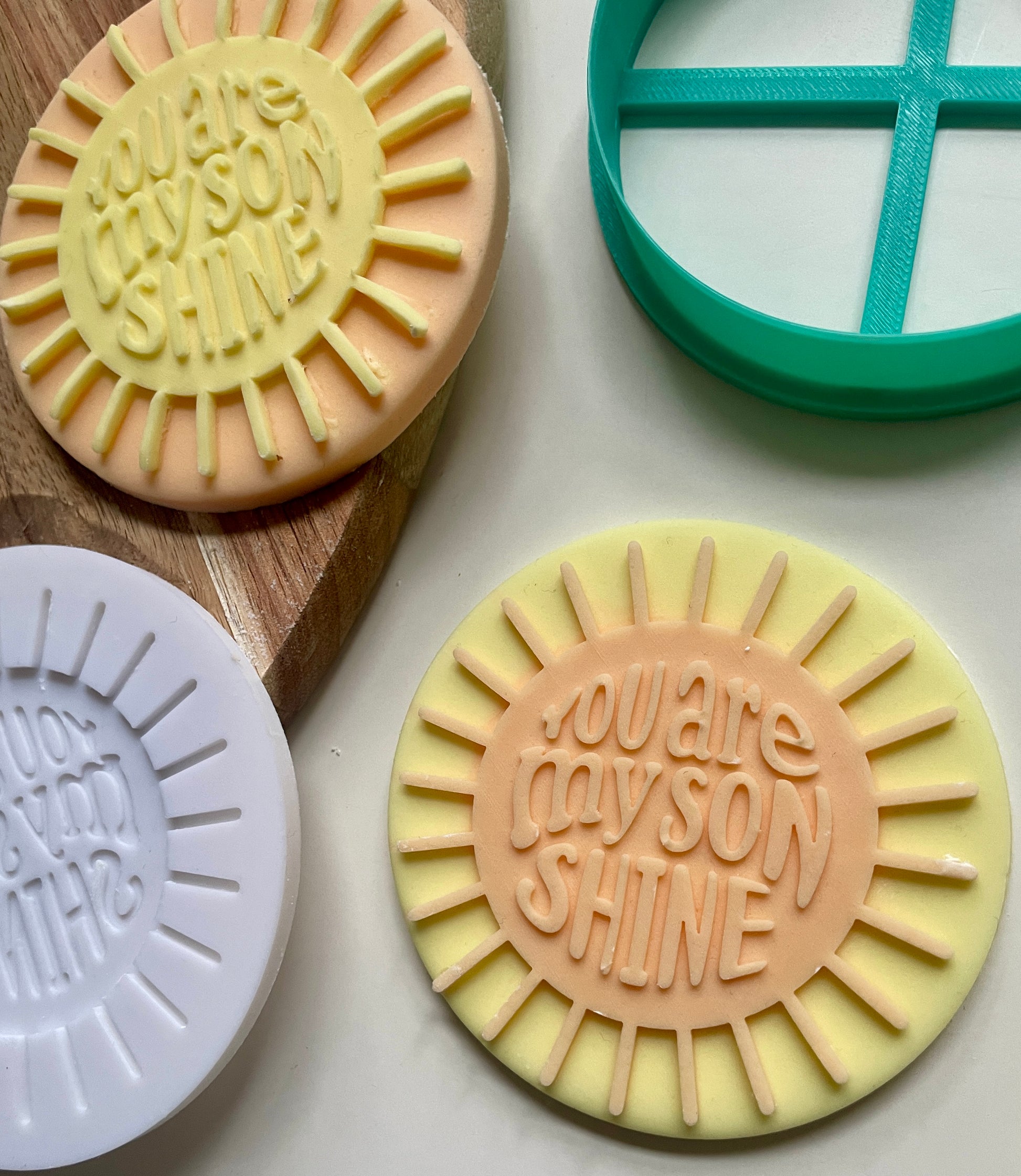 You are my son shine 3d printed debosser and cutter set for using with fondant to make toppers for biscuits and cakes. 