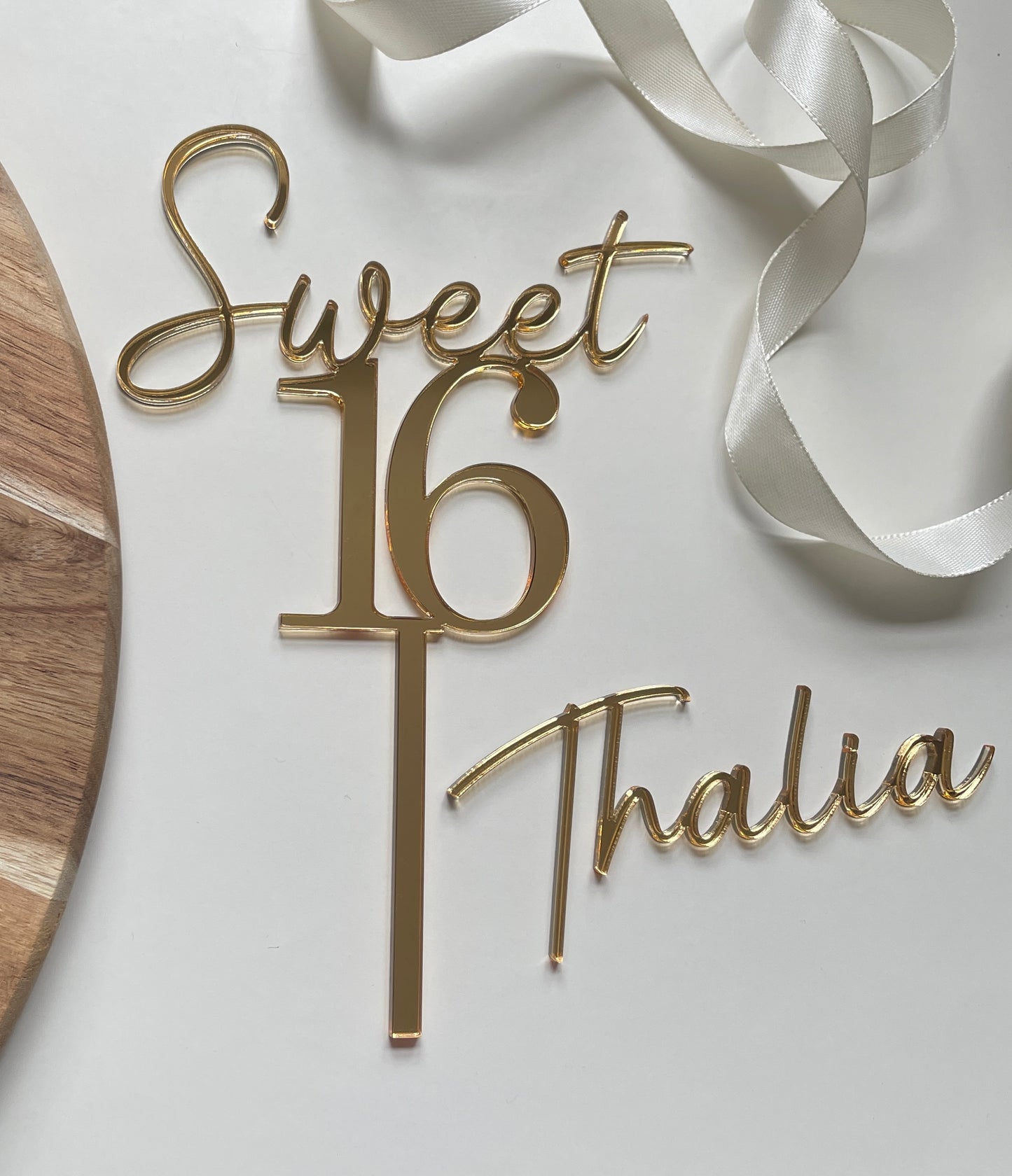 Sweet 16 Acrylic Cake Topper. Name Charm Topper Set