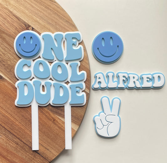 One Cool Dude. Smiley Face | Acrylic cake topper set.