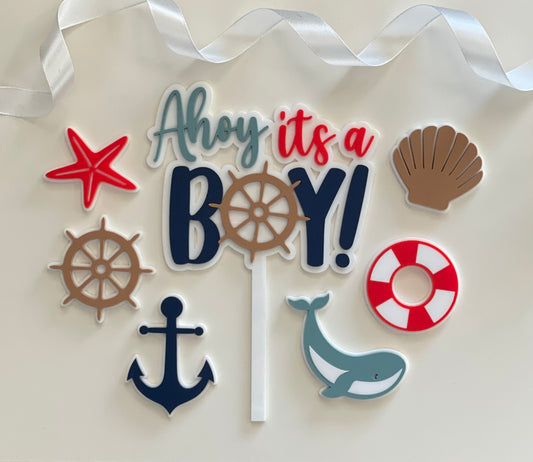 Ahoy It’s A Boy | Acrylic Cake Topper Set. Baby Shower.