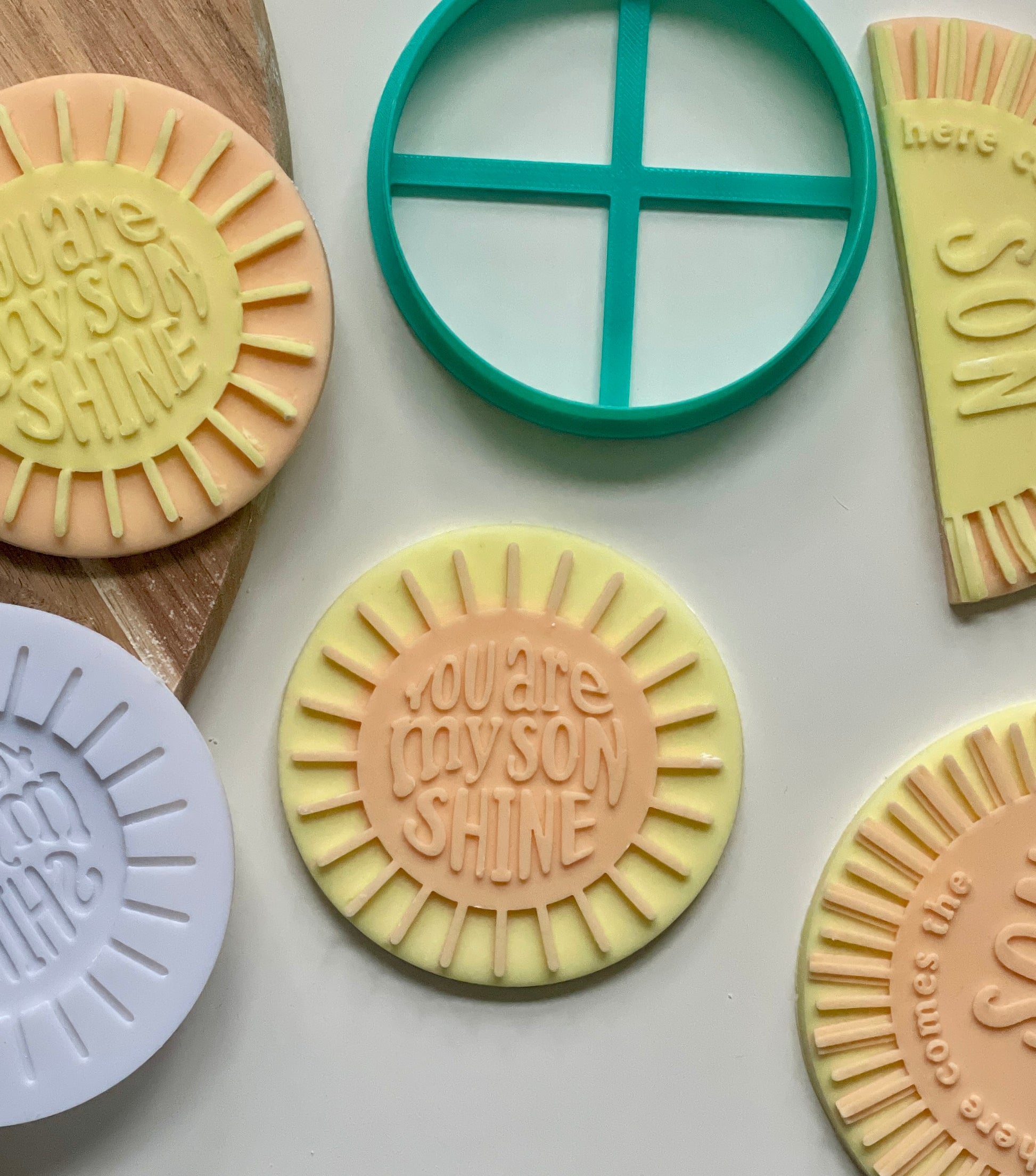 You are my son shine 3d printed debosser and cutter set for using with fondant to make toppers for biscuits and cakes. 