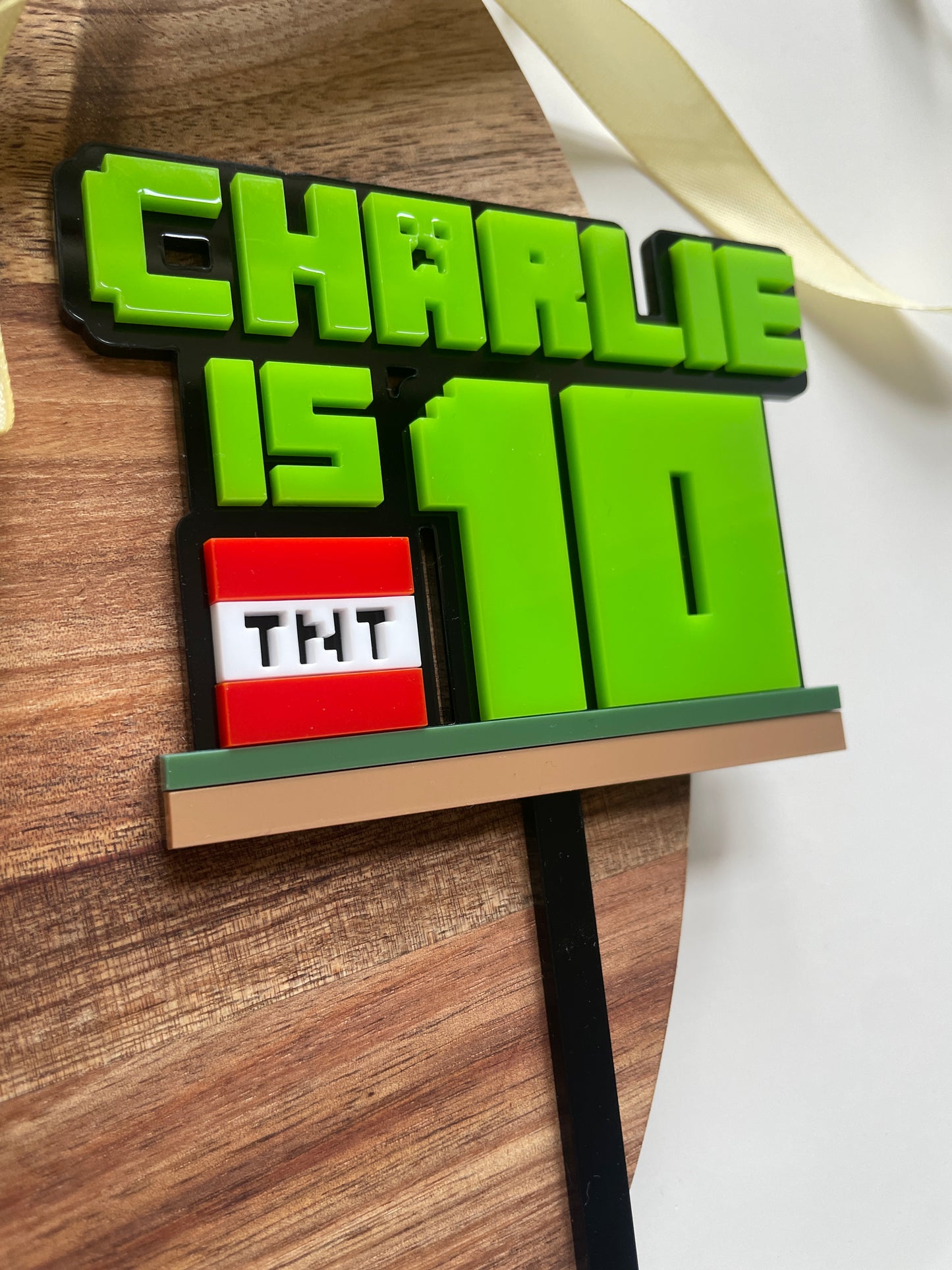 Mine Theme Name And Age Cake Topper.  Gamers Cake Topper