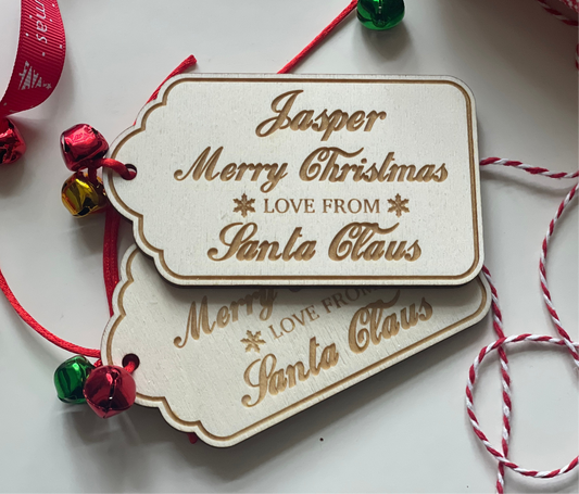 Personalised Christmas tag from Santa Claus. Traditional Christmas decoration Gift.