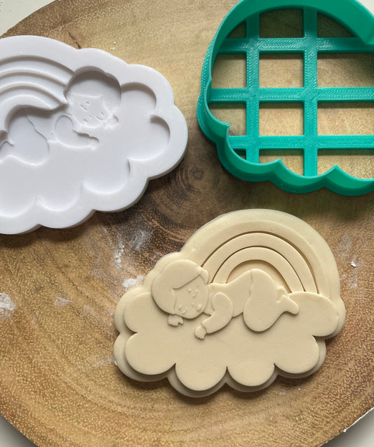 Baby Sleeping On A Cloud | Debosser / Embosser And Cutter Set. Cookie Cutter.