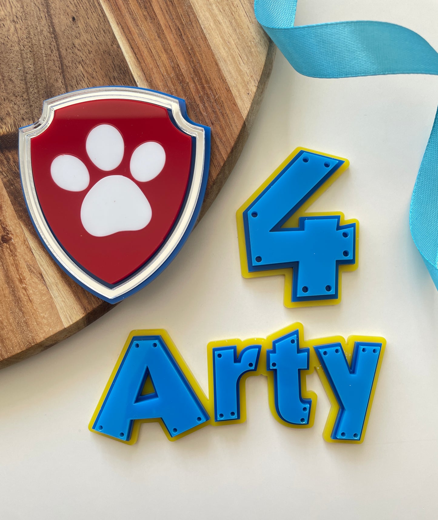 Dog Paw Patrol Theme. Acrylic Name And Age Cake Charm.