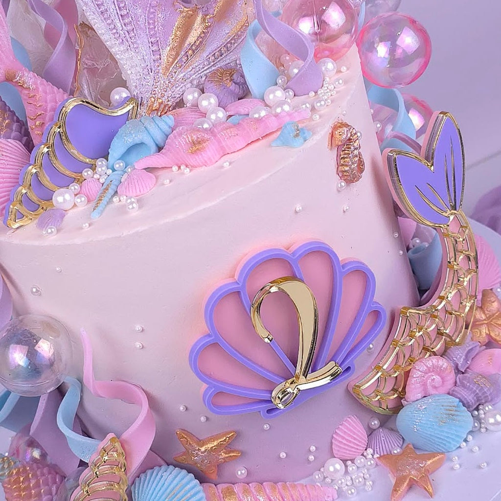 Mermaid Cake Topper Set | Pastel And Gold Acrylic Name And Age Charms