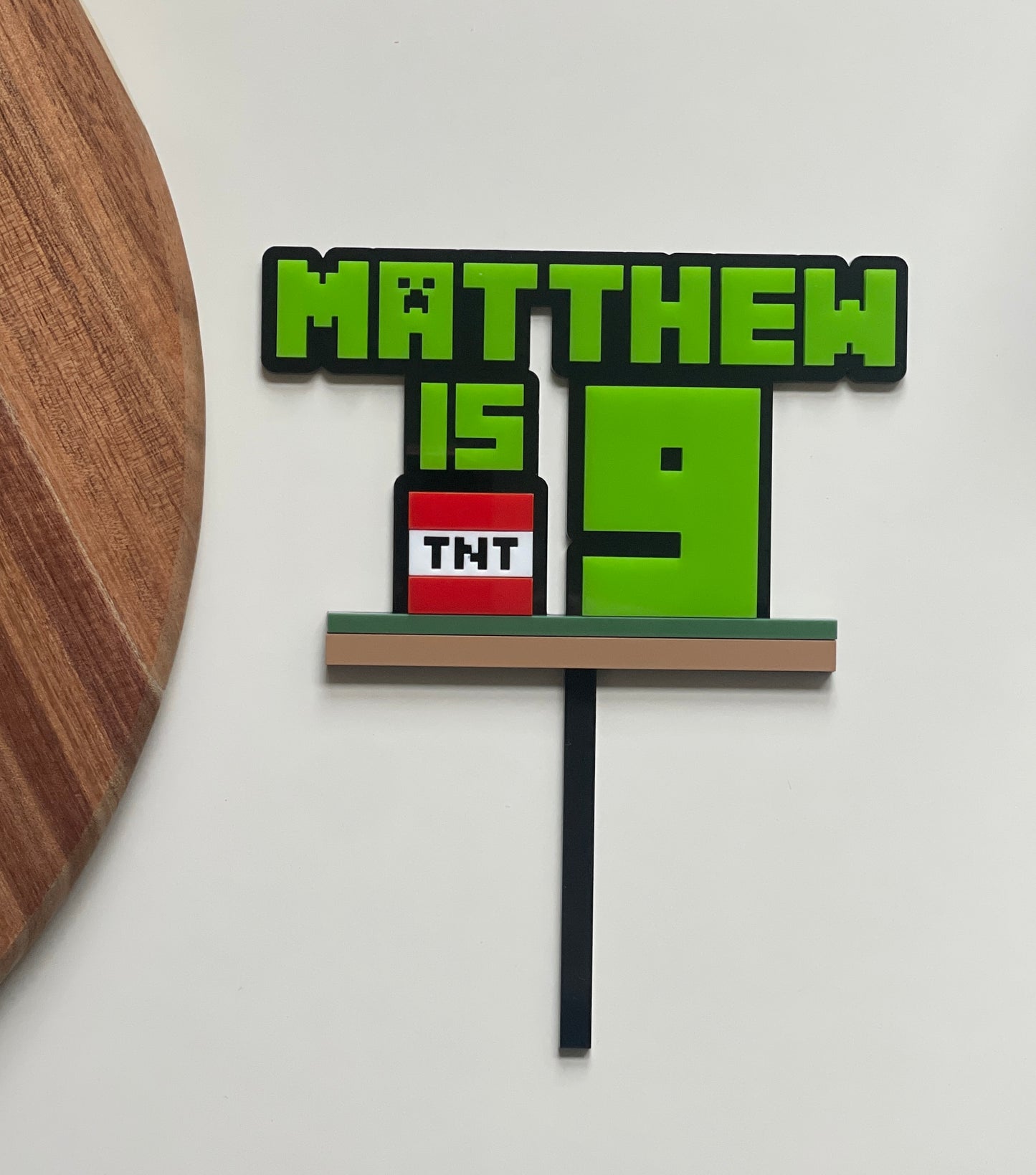 Mine Theme Name And Age Cake Topper.  Gamers Cake Topper
