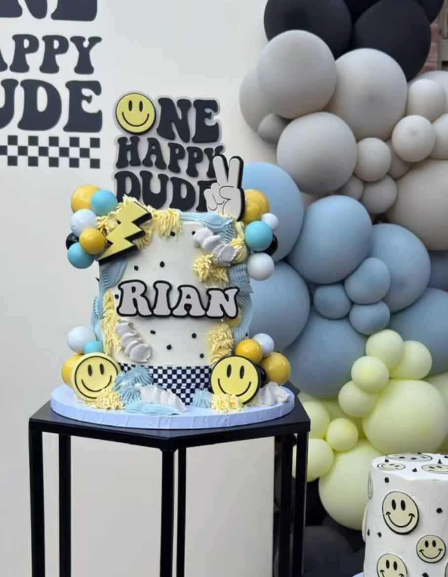 One Happy Dude. Smiley Face | Acrylic cake topper set.