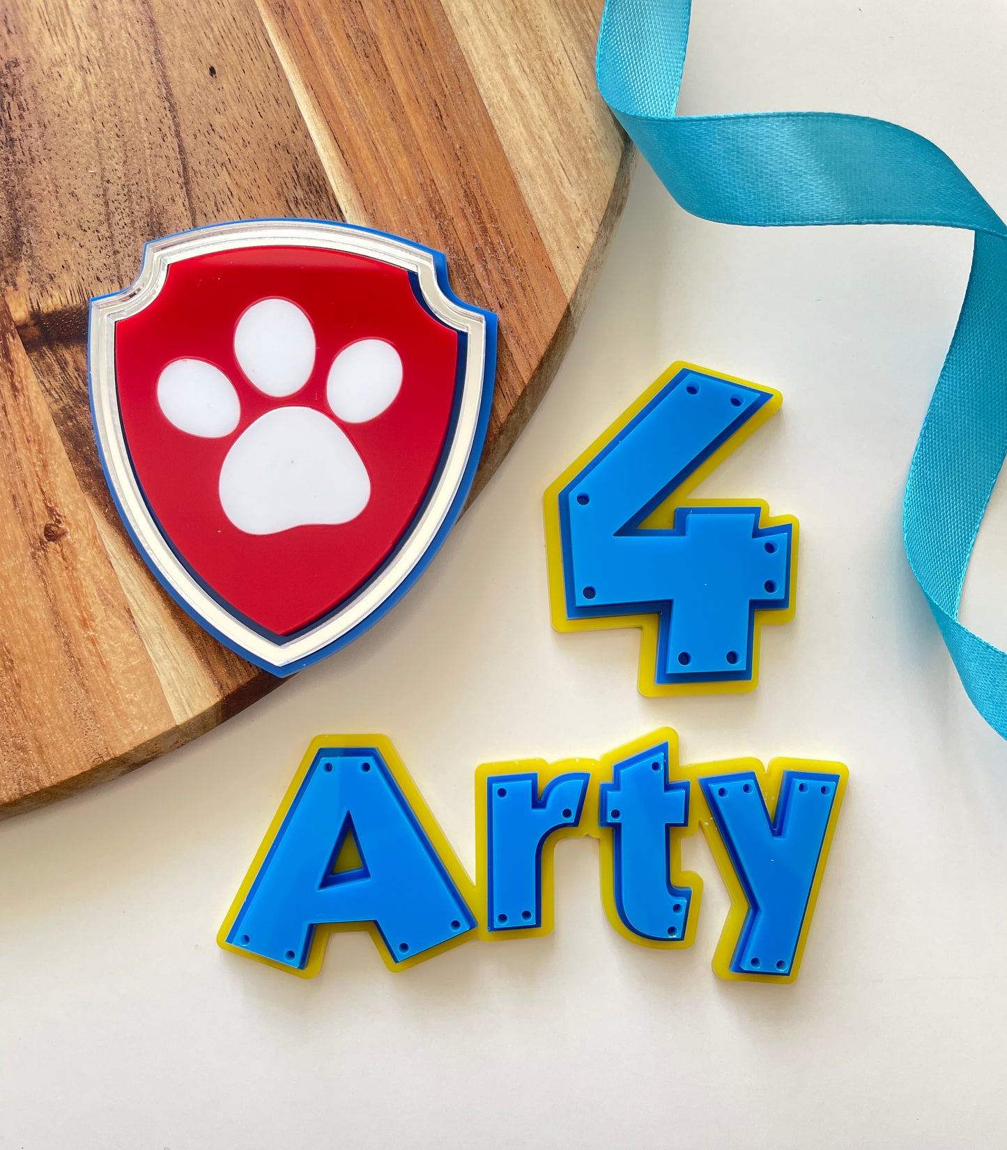 Dog Paw Patrol Theme. Acrylic Name And Age Cake Charm.