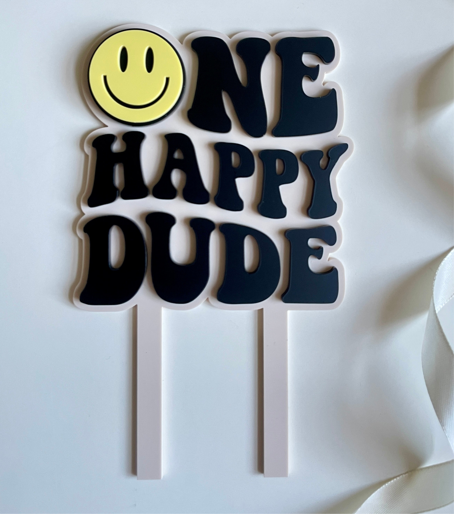 One Happy Dude. Smiley Face | Acrylic cake topper set.