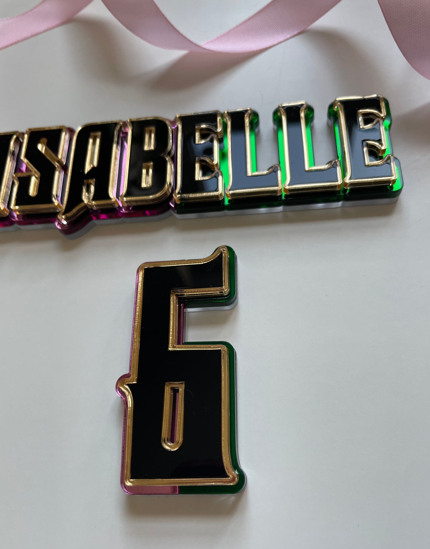 Pink And Green Wicked Theme. Name And Age Cake Charm