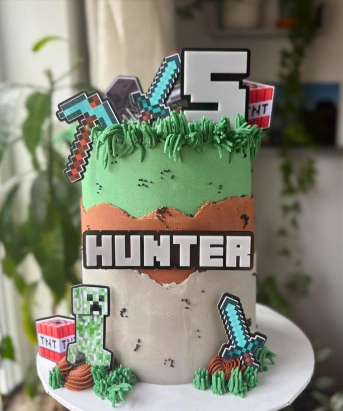 Mine Theme Happy Birthday Cake Topper. Gamers cake. Personalised Name And Age Charm.
