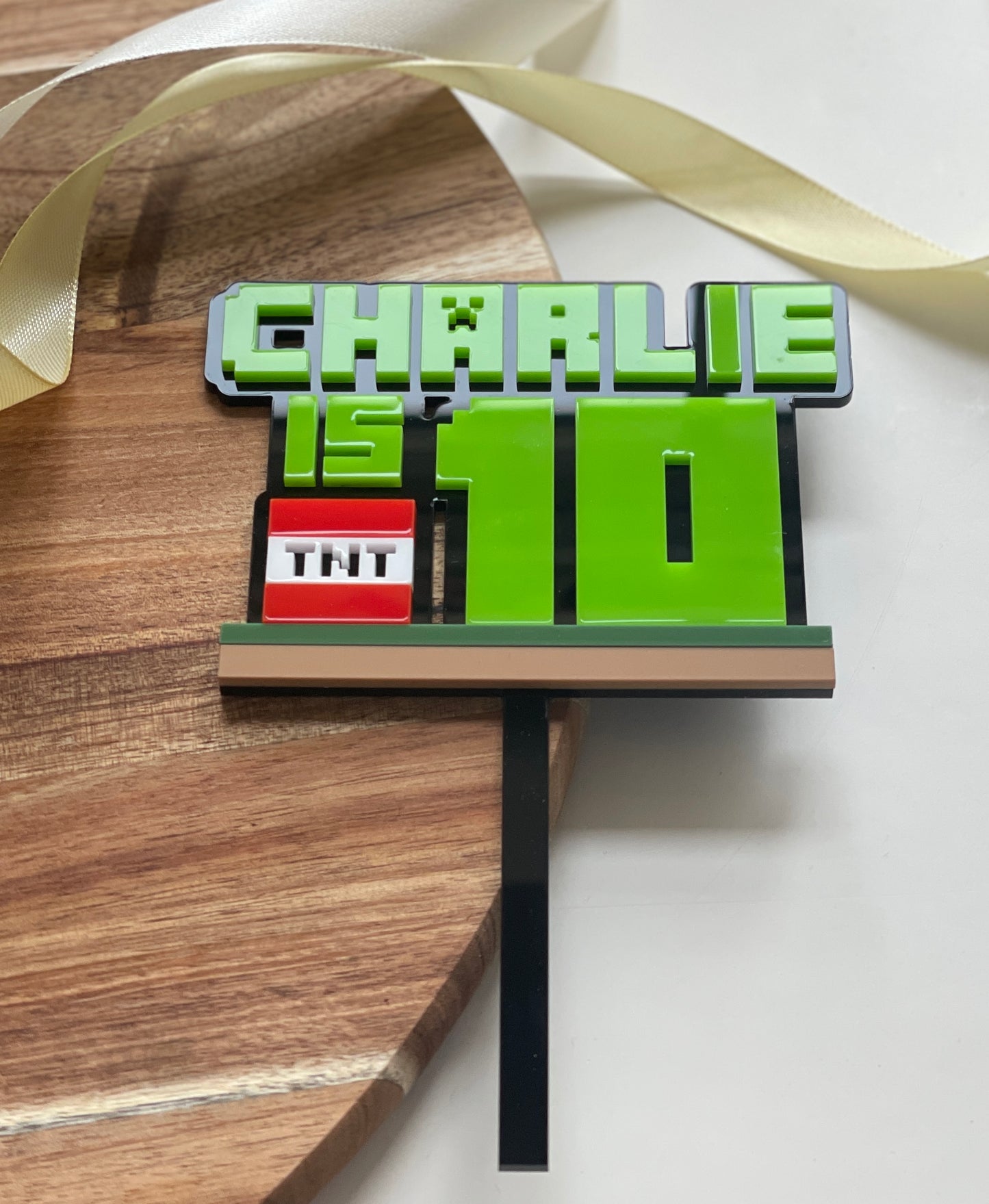 Mine Theme Name And Age Cake Topper.  Gamers Cake Topper