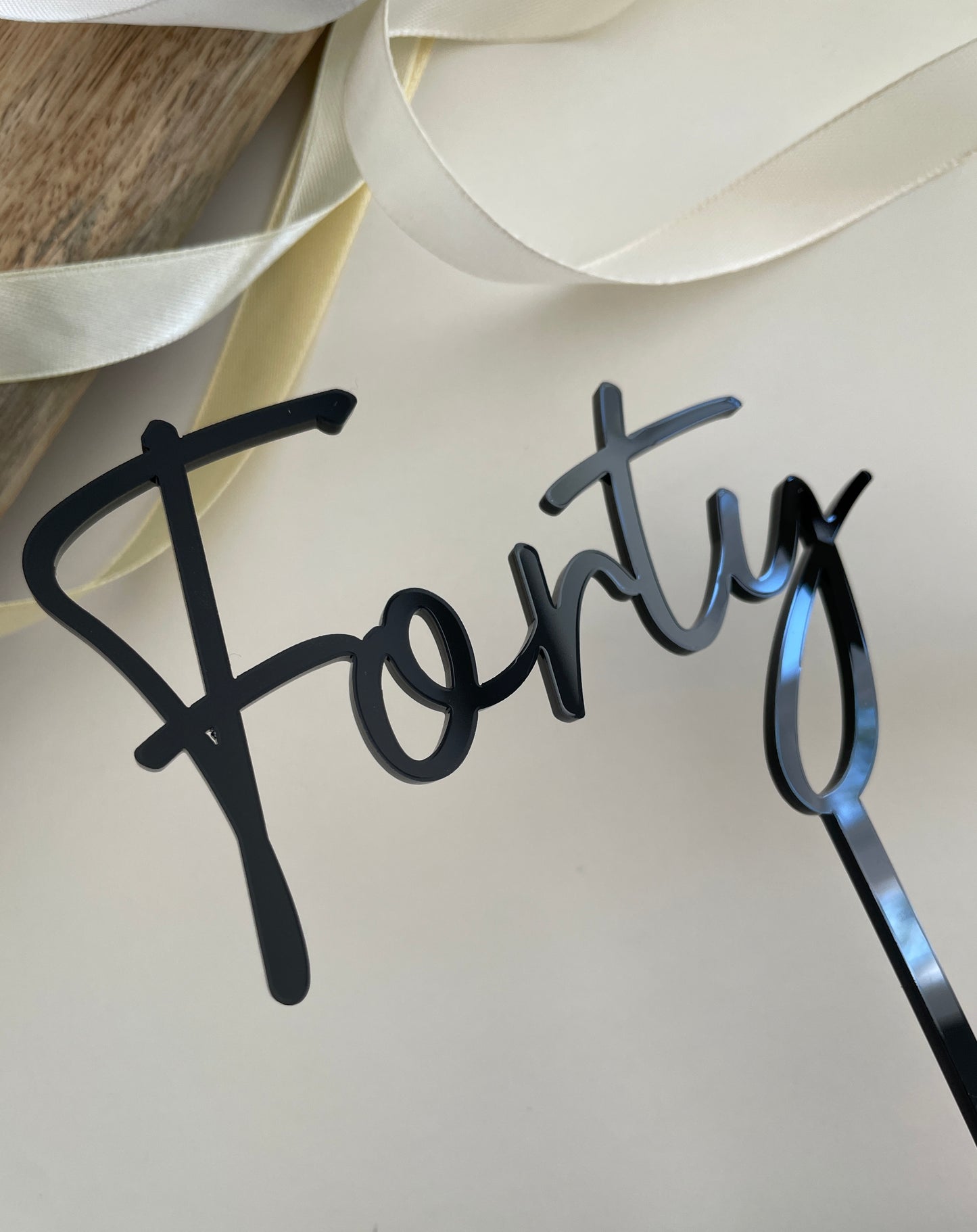 Forty Cake Topper. Black Acrylic