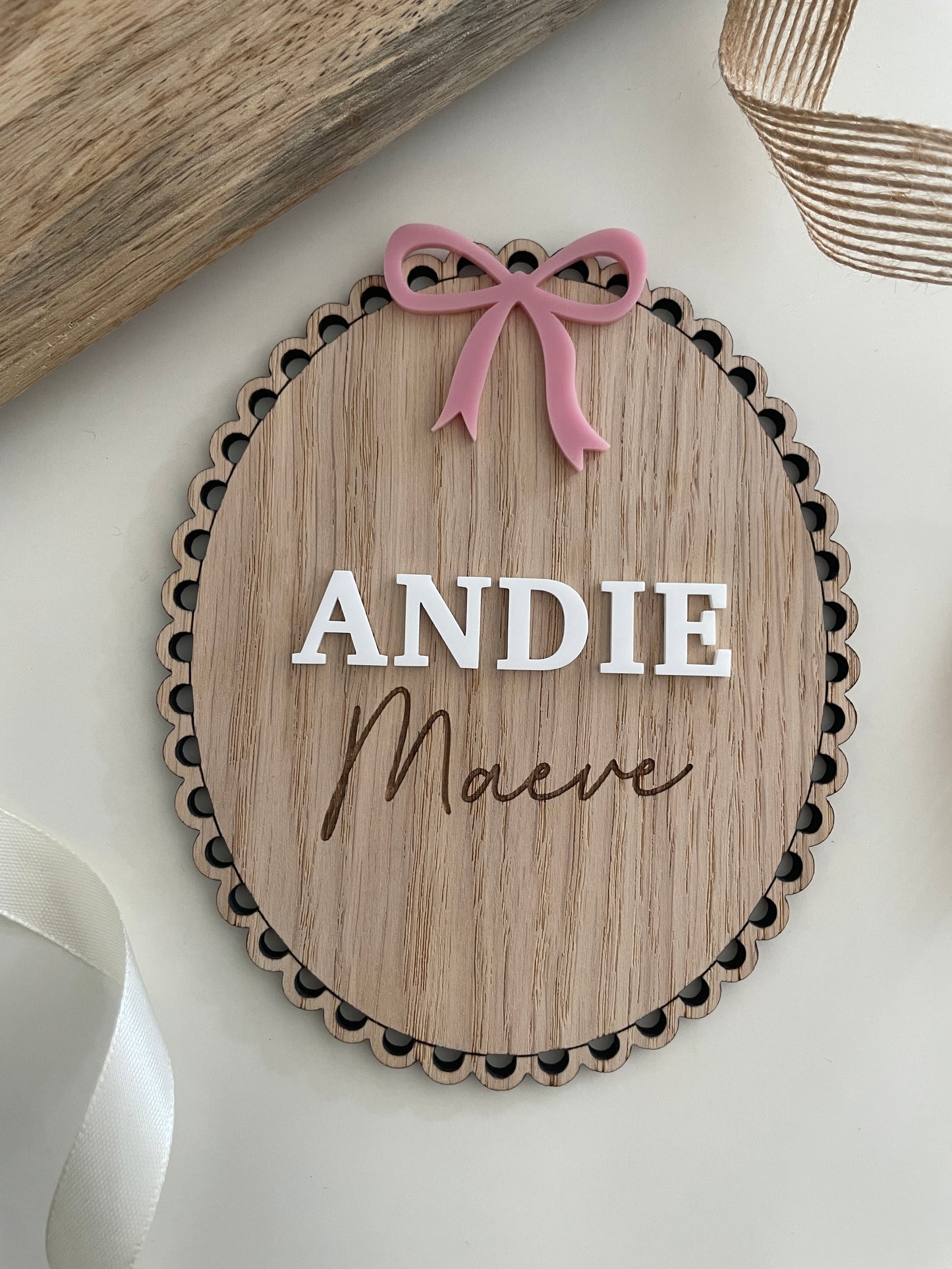 Baby Name Reveal Sign | Personalised Wood And Acrylic Photo Prop
