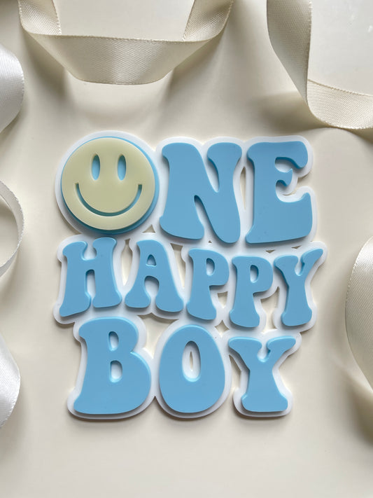 One Happy Boy . Smiley Acrylic cake charm / topper.
