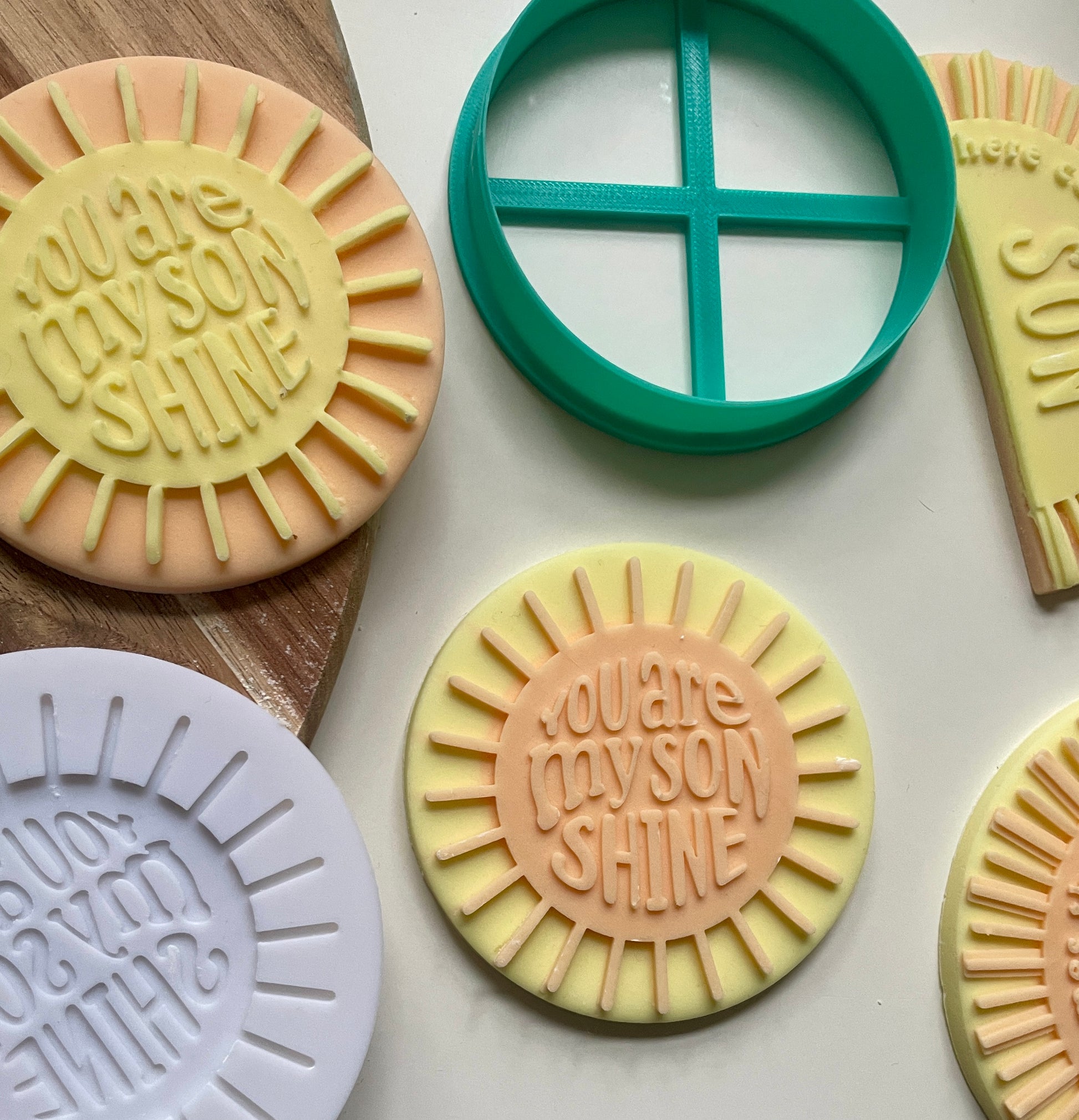 You are my son shine 3d printed debosser and cutter set for using with fondant to make toppers for biscuits and cakes. 