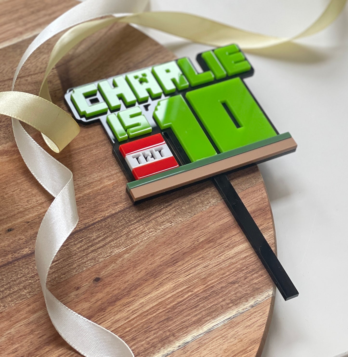 Mine Theme Name And Age Cake Topper.  Gamers Cake Topper