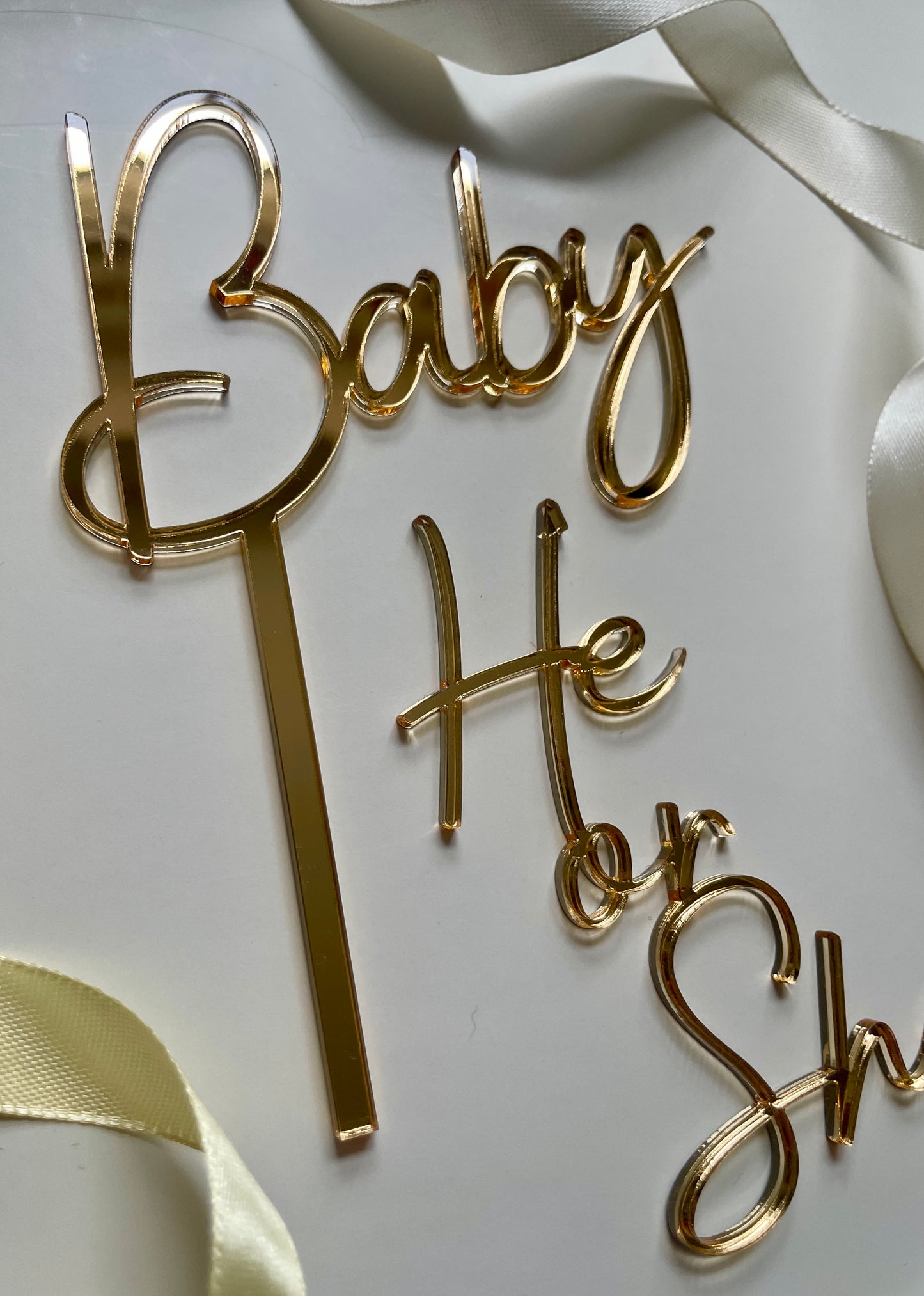 Acrylic Baby Topper and He or She Charm Set