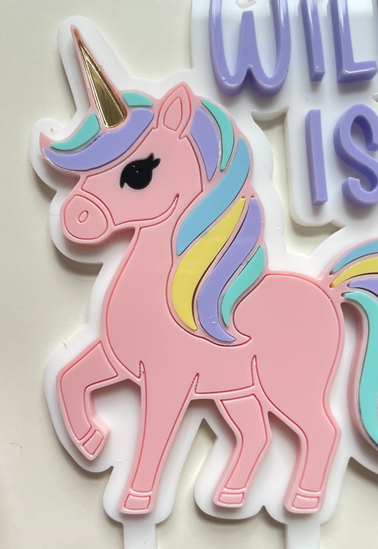 Personalised Unicorn Cake Topper. Acrylic Pastels.