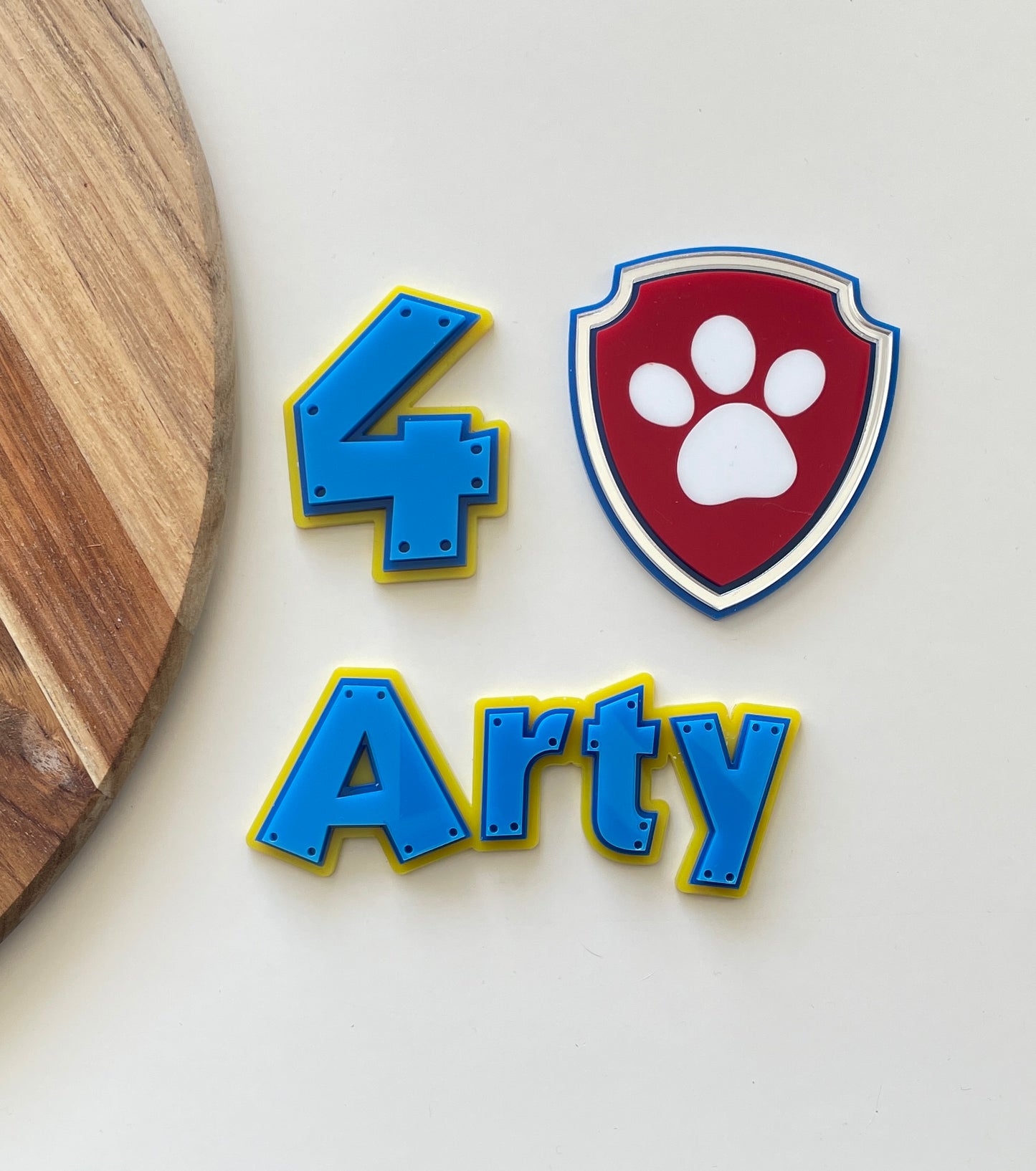 Dog Paw Patrol Theme. Acrylic Name And Age Cake Charm.