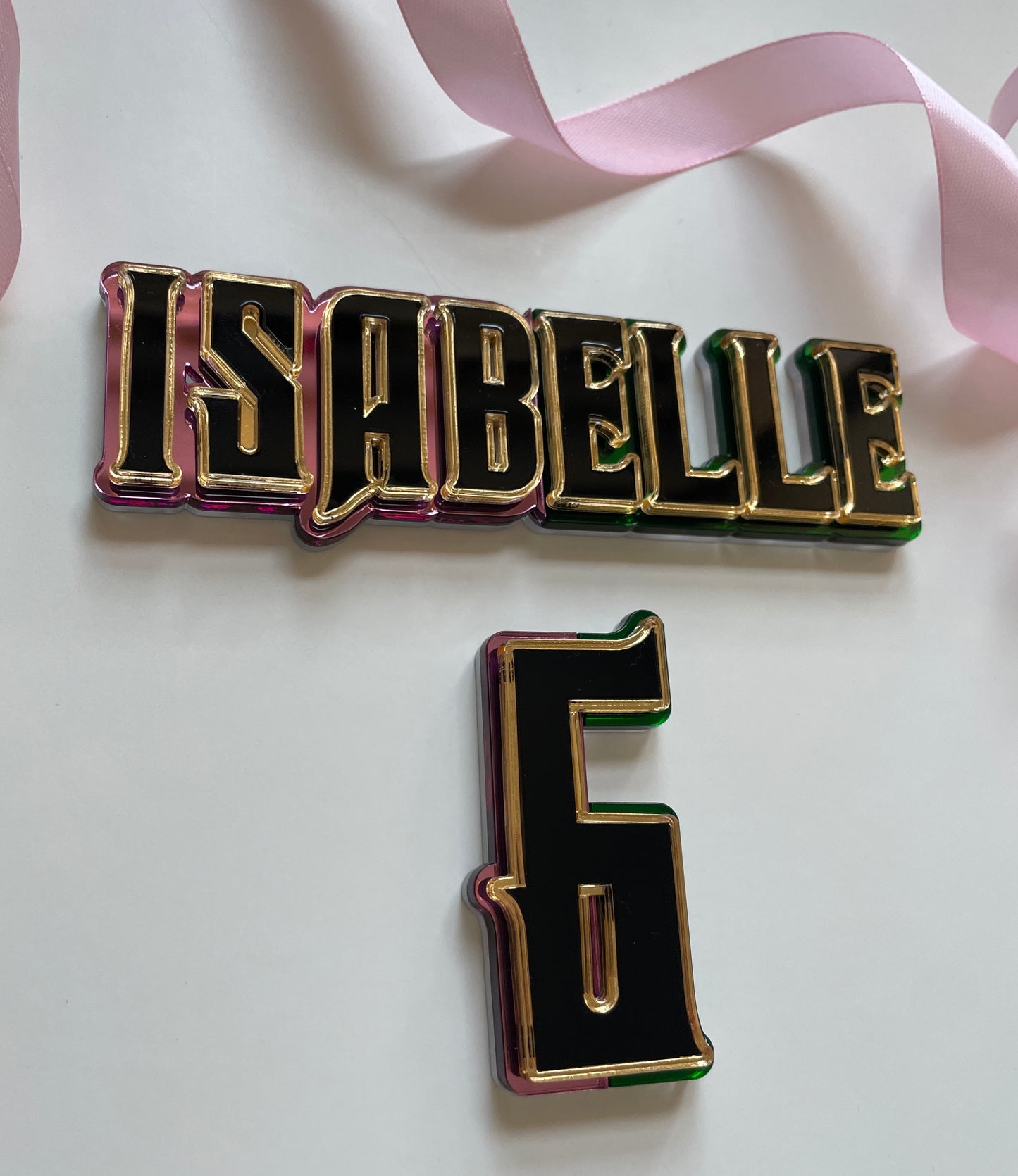 Pink And Green Wicked Theme. Name And Age Cake Charm