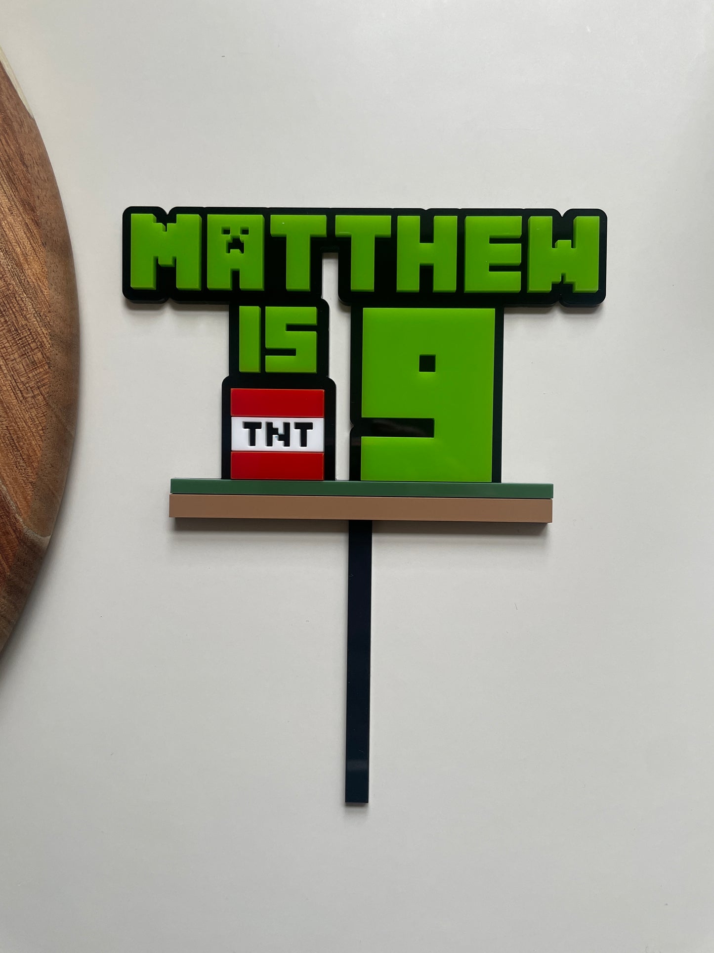 Mine Theme Name And Age Cake Topper.  Gamers Cake Topper