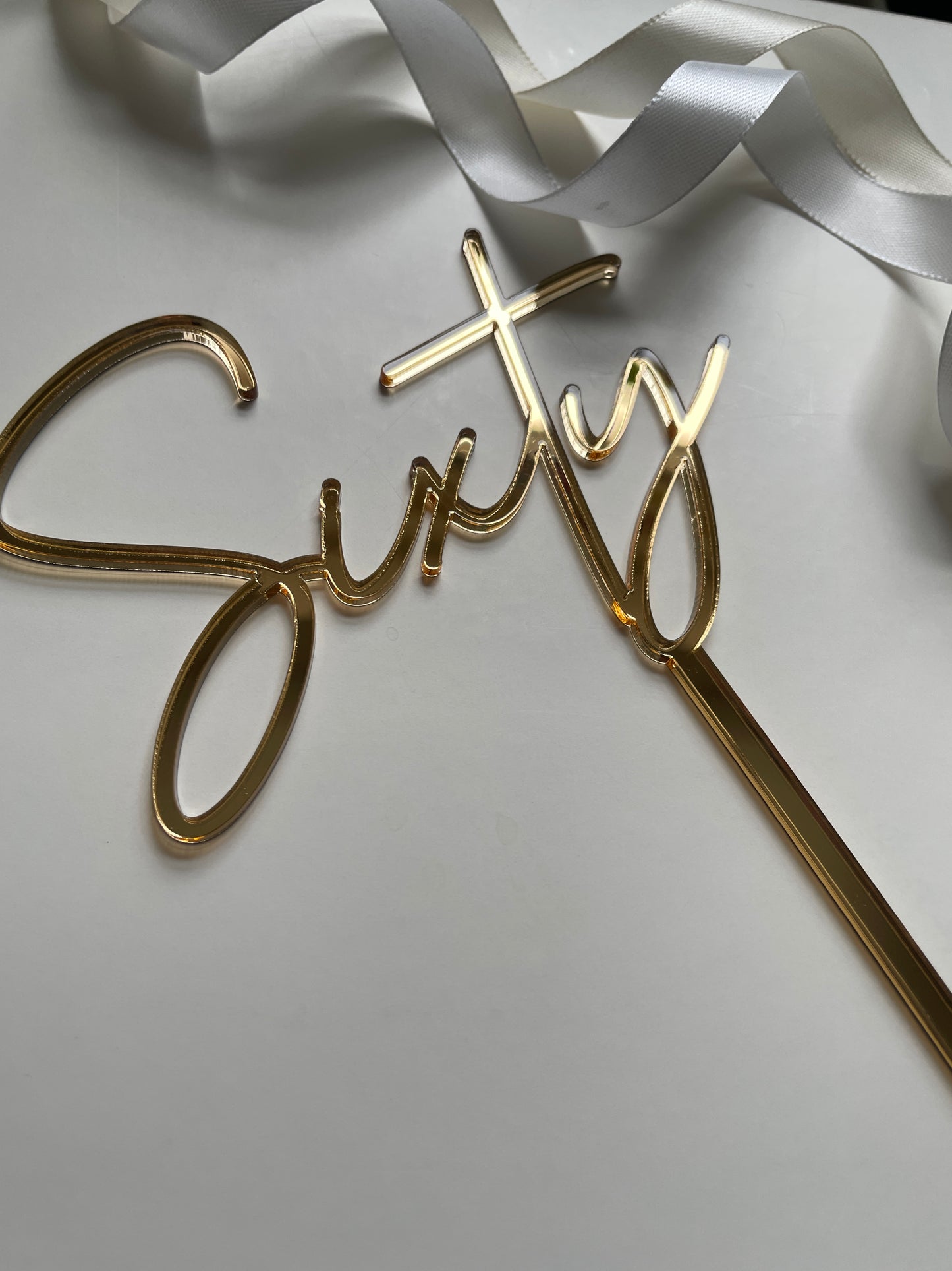 Sixty Gold Mirrored Acrylic Cake Topper.