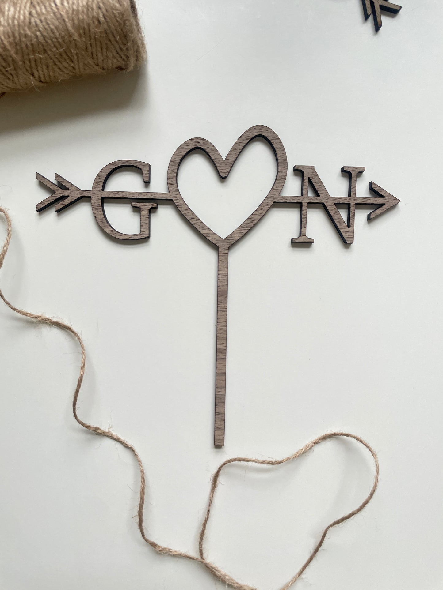 Rustic Wedding Cake Topper. Initials and Heart Design. Engagement Topper. Anniversary Topper.